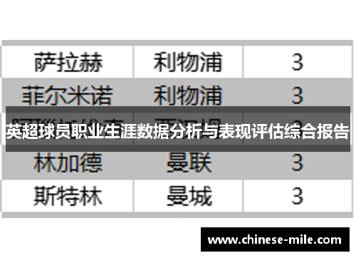 英超球员职业生涯数据分析与表现评估综合报告 英超球员职业生涯数据分析与表现评估综合报告