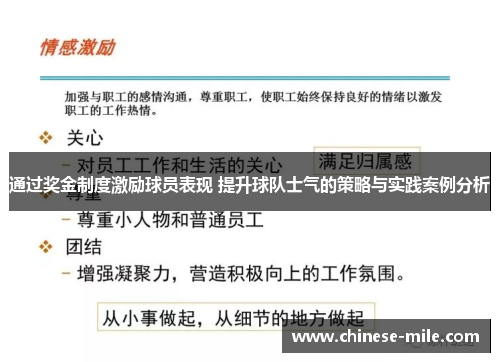 通过奖金制度激励球员表现 提升球队士气的策略与实践案例分析
